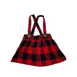 Indigo Soul Kids Girls Red Black Plaid Suspender Skirt Pinnie 2T